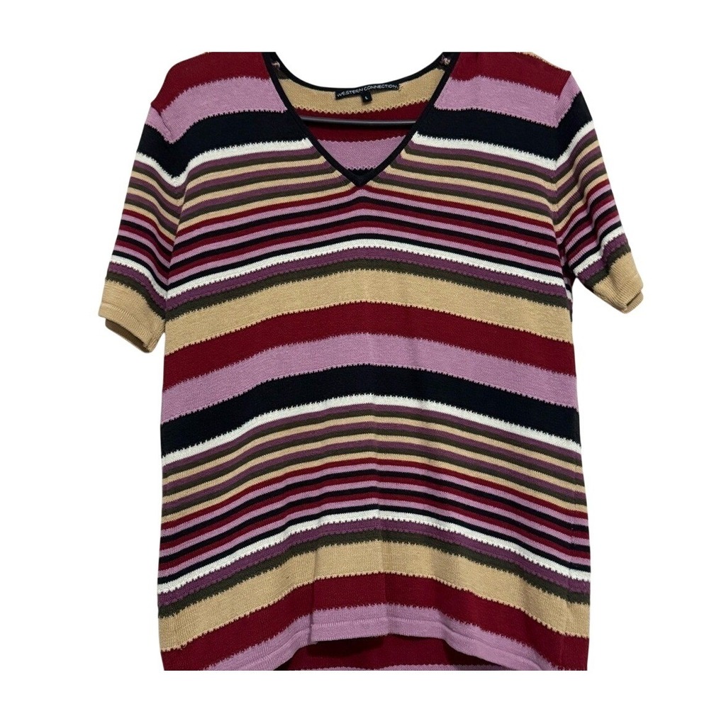 Vintage Western Connection Striped Boho Knit‎ V-Neck Sweater Top Large